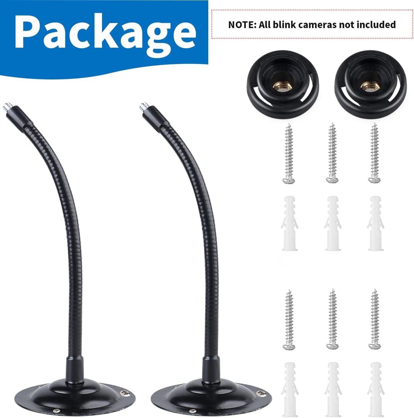 2 Pack Camera Flexible Wall Mount Holder for Blink Outdoor 4 (4Th Gen)/(3Rd Gen) Xt3,Blink Xt&Xt2/Blink Mini/All New Blink Outdoor,Adjustment Flexible 8 Inch Long Gooseneck Arm with Metal Base