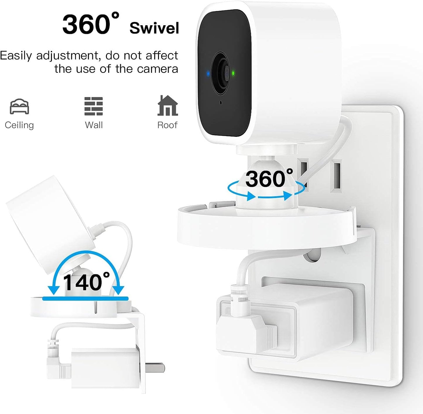 2PACK Blink Mini Outlet Wall Mounts - AC Outlet Wall Plug Mount Stand Holder Bracket for Blink Mini Indoor Camera without Messy Wires or Screws(Blink Mini Is Not Include)