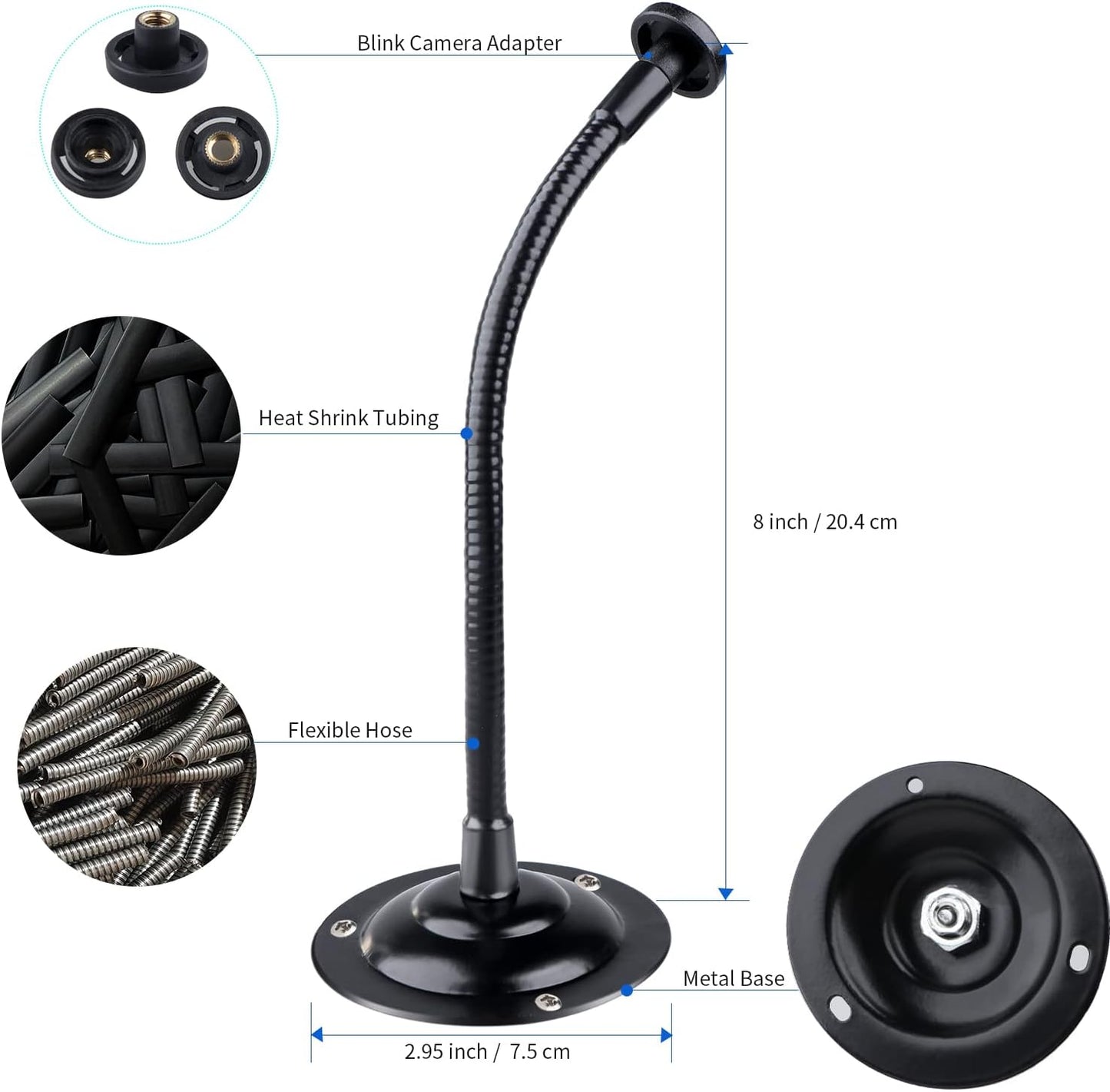 2 Pack Camera Flexible Wall Mount Holder for Blink Outdoor 4 (4Th Gen)/(3Rd Gen) Xt3,Blink Xt&Xt2/Blink Mini/All New Blink Outdoor,Adjustment Flexible 8 Inch Long Gooseneck Arm with Metal Base