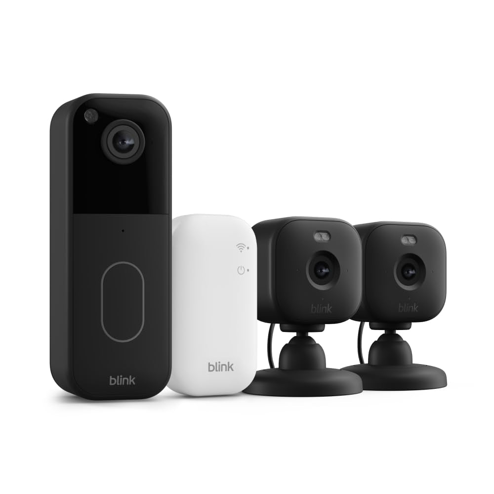 All-New  Video Doorbell + Mini 2 – Motion & Chime Alerts, HD Viewing, and Two Way Audio. Sync Module Core Included – 1 Camera System + Two Mini 2 (Black/Black)