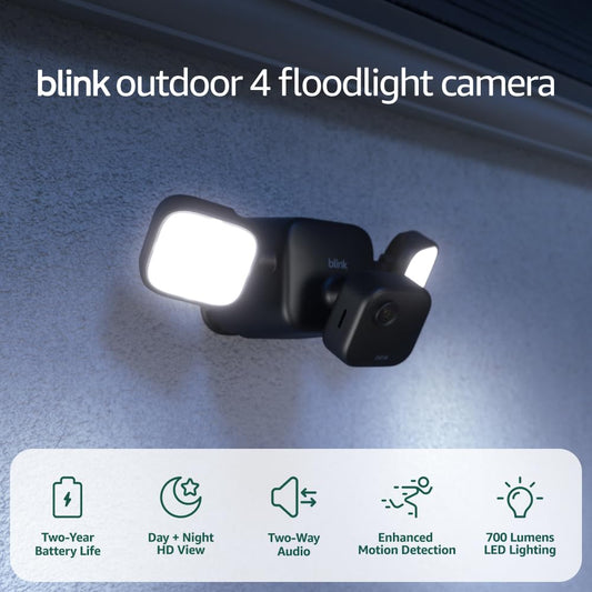 Outdoor 4 Floodlight Camera — Wireless Smart Security Camera, 700 Lumens, Two-Year Battery Life, Enhanced Motion Detection, Sync Module Core Included — 1 Camera System